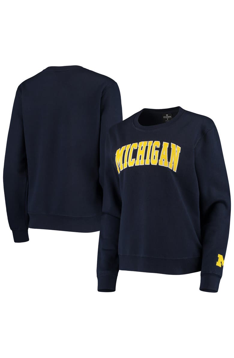 COLOSSEUM Women's Colosseum Navy Michigan Wolverines Campanile Pullover Sweatshirt, Main, color, Navy