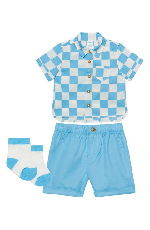 Cotton Button-Up Shirt, Shorts & Socks Set (Baby)