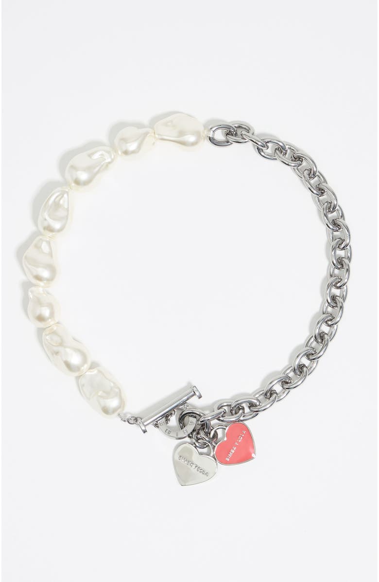 Bimba y Lola Chain Heart Logo Necklace, Main, color, Silver