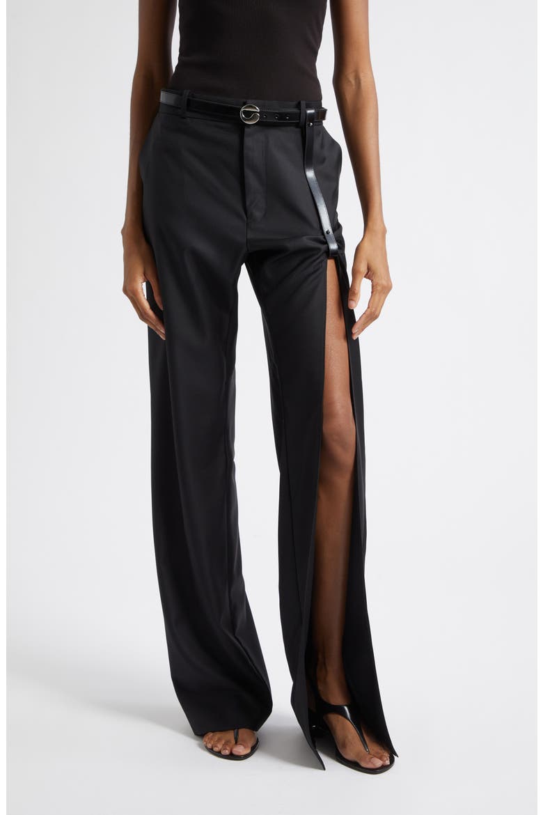 Suspended Leg Tailored Straight Leg Wool Pants, Main, color, BLACK