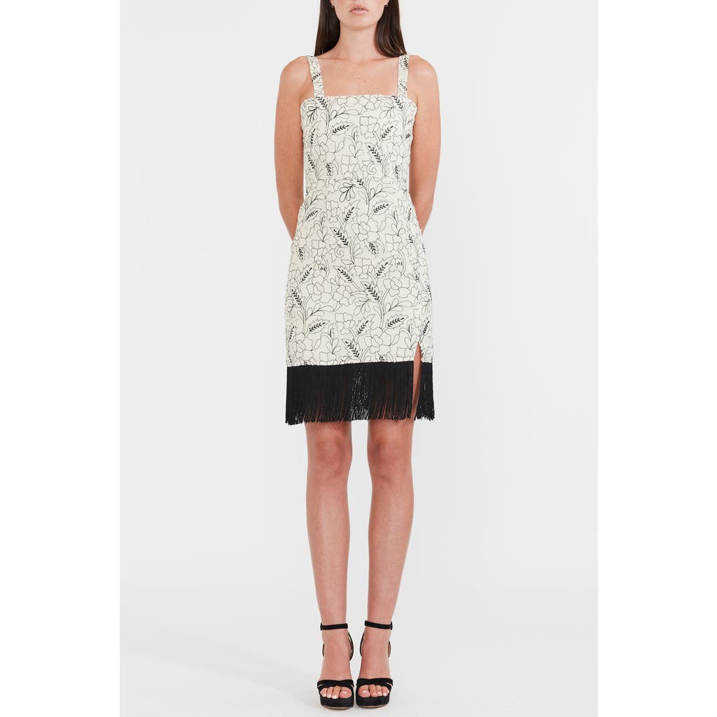Eddy Avery Embroidered Fringe Mini Dress in Floral Outline Embroidery
