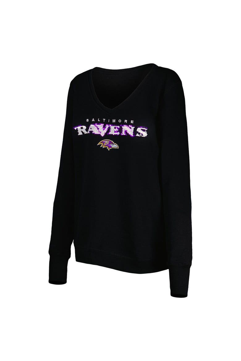 Women's Cuce Black Baltimore Ravens Sequin Logo V-Neck Pullover Sweatshirt, Alternate, color, Black