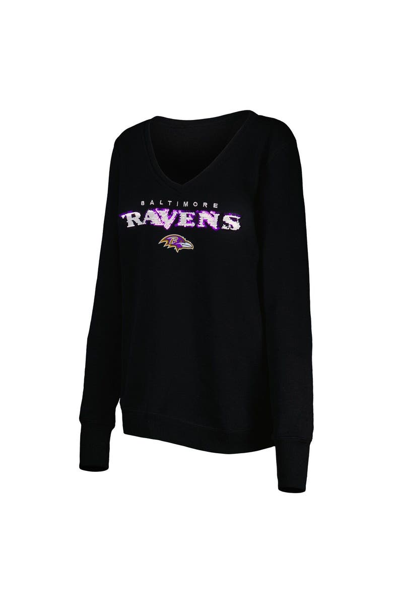 CUCE Women's Cuce Black Baltimore Ravens Sequin Logo V-Neck Pullover Sweatshirt, Alternate, color, 