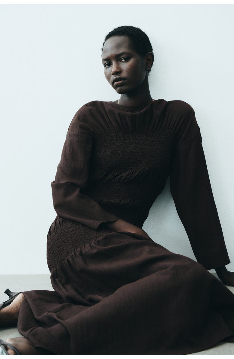 H&M Smocked Dress, Alternate, color, Dark Brown