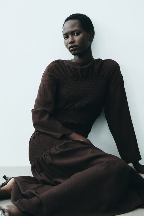 H&M Smocked Dress in Dark Brown at Nordstrom, Size X-Small