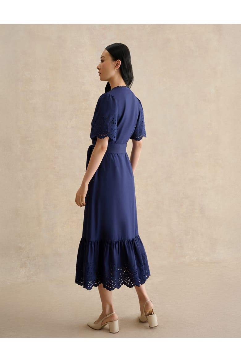 Meghan Broderie Cutwork Midi Dress, Alternate, color, Truenavy