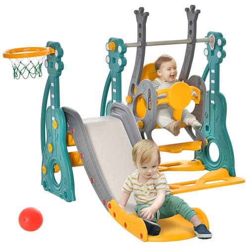 Qaba 4 in 1 Toddler Swing and Slide Set, with Basketball Hoop and Adjustable Seat in Multi-Colored  product