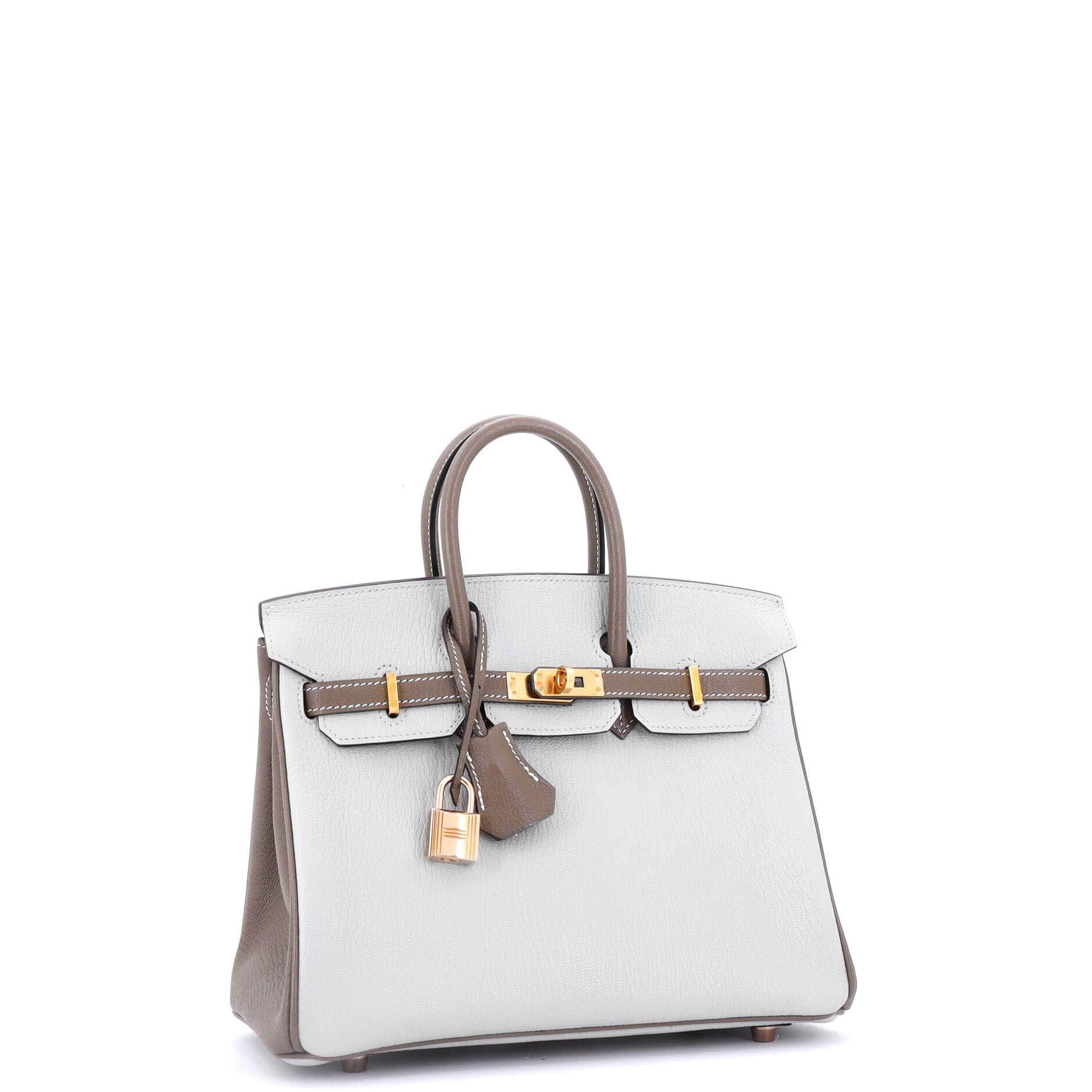 Pre-Owned Hermes Birkin Handbag Bicolor Chevre Mysore with Rose Gold Hardware 25, Alternate, color, 