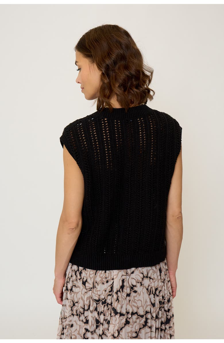 Central Park West Women's Rose Sleeveless Open Stitch Cardigan, Alternate, color, Black