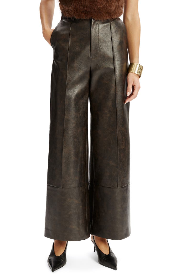 Marlowe Faux Leather Wide Leg Pants, Main, color, DARK CHOCO