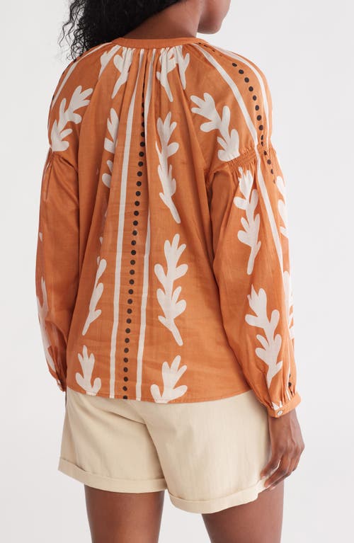 Dr2 By Daniel Rainn Long Sleeve Cotton Top In Brown