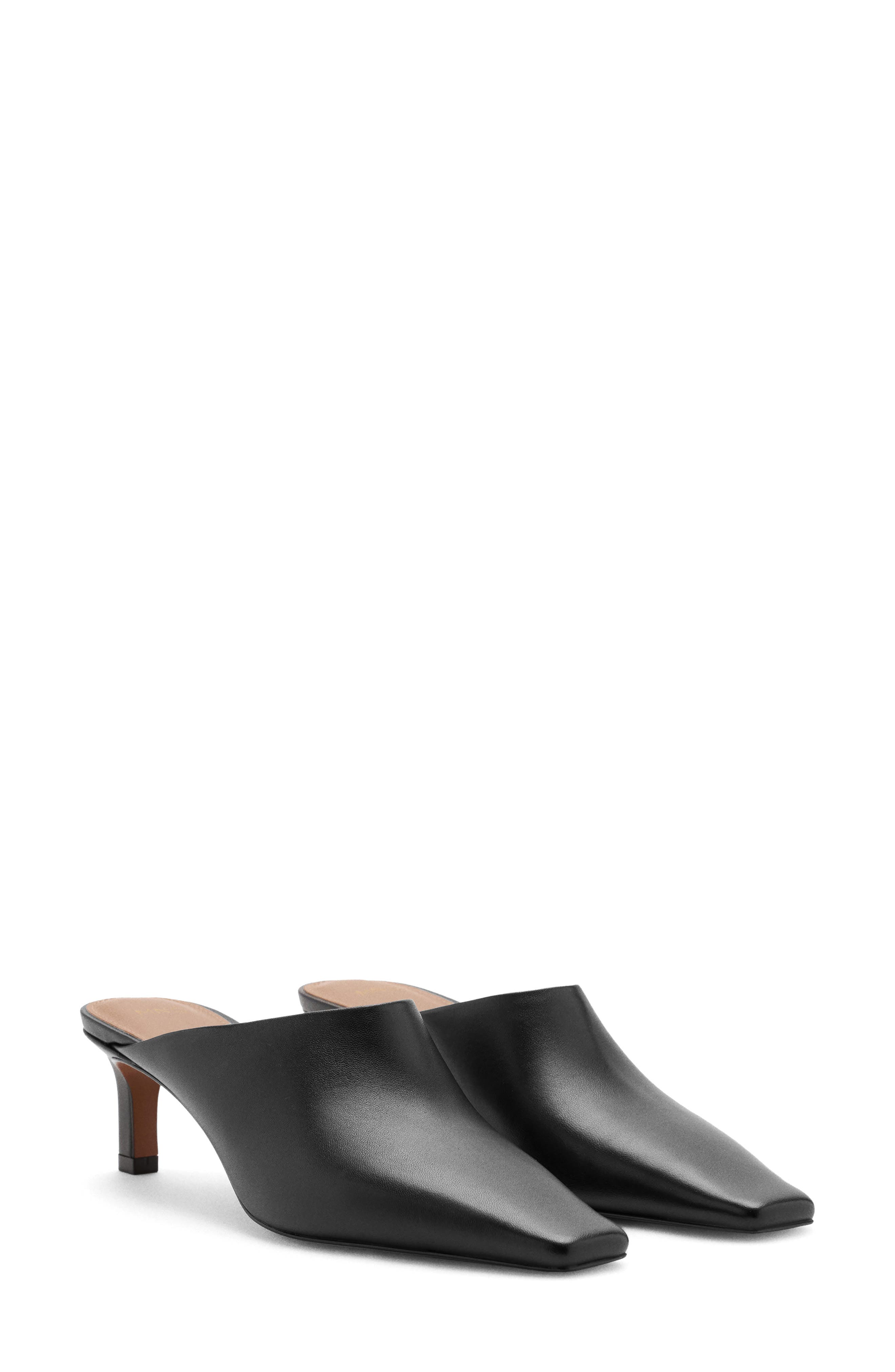 Leather Heeled Mule, Main, color, BLACK