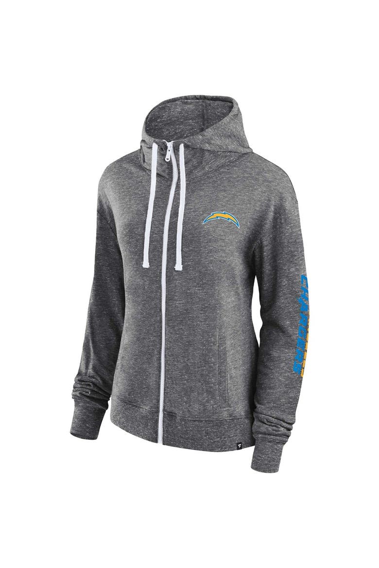 Women's Fanatics Branded Heather Charcoal Los Angeles Chargers Opening Coin Flip Lightweight Full-Zip Hoodie, Alternate, color, Heather Charcoal