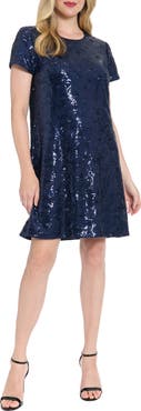 London Times Triangle Sequin Shift Dress