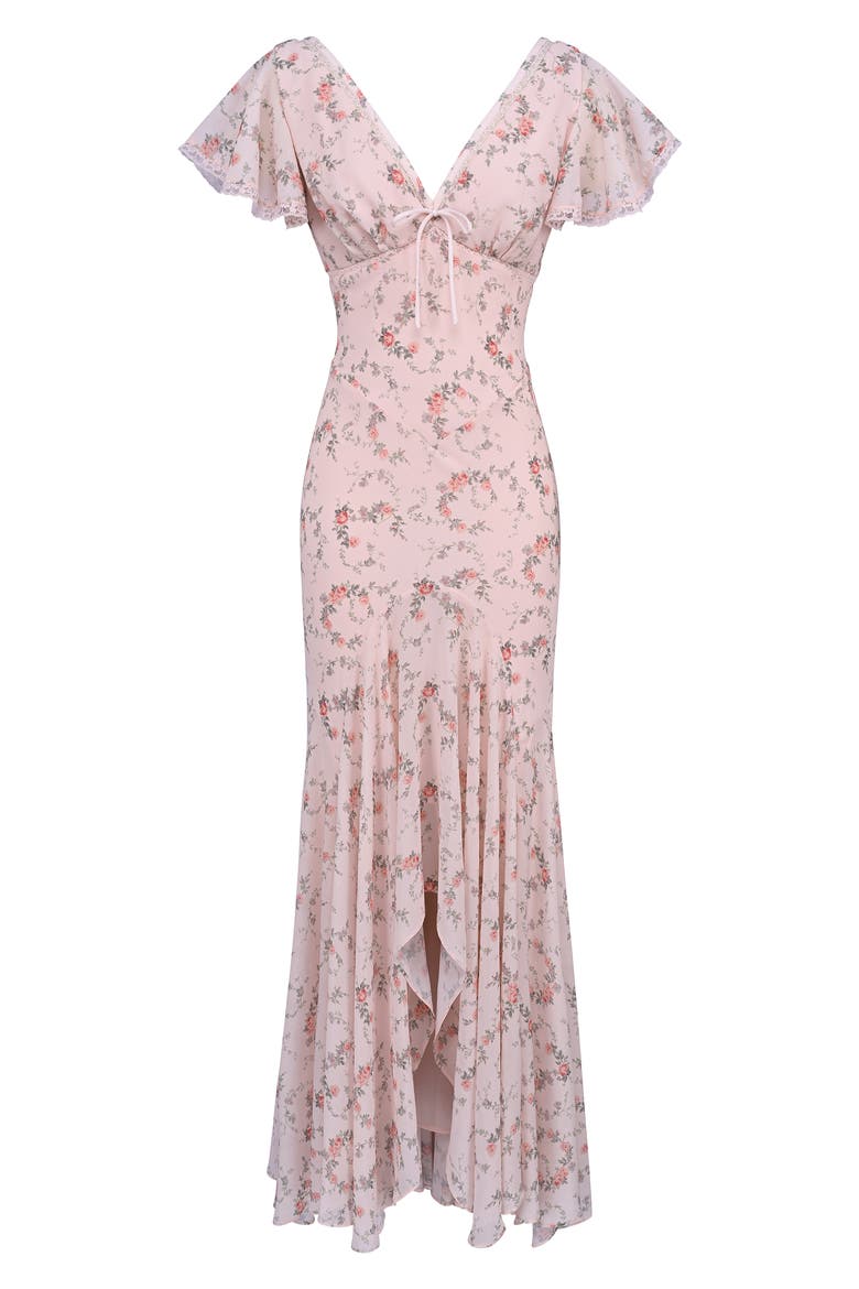 Amina Flutter Sleeve Georgette Maxi Dress, Alternate, color, PINK VINTAGE ROSE FLORAL PRINT