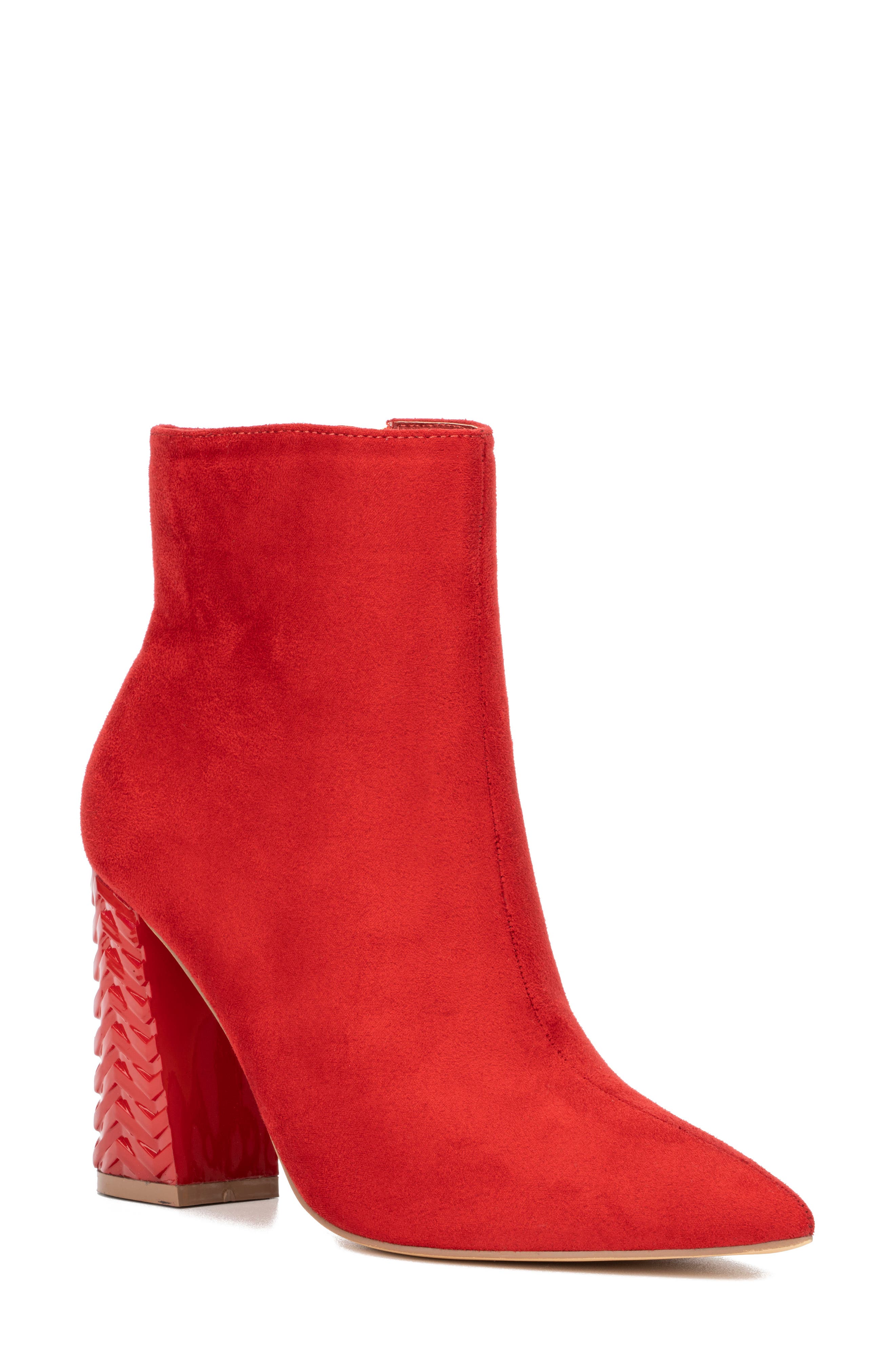 NEW YORK AND COMPANY Zhuri Faux Suede Zigzag Block Heel Bootie, Main, color, Red