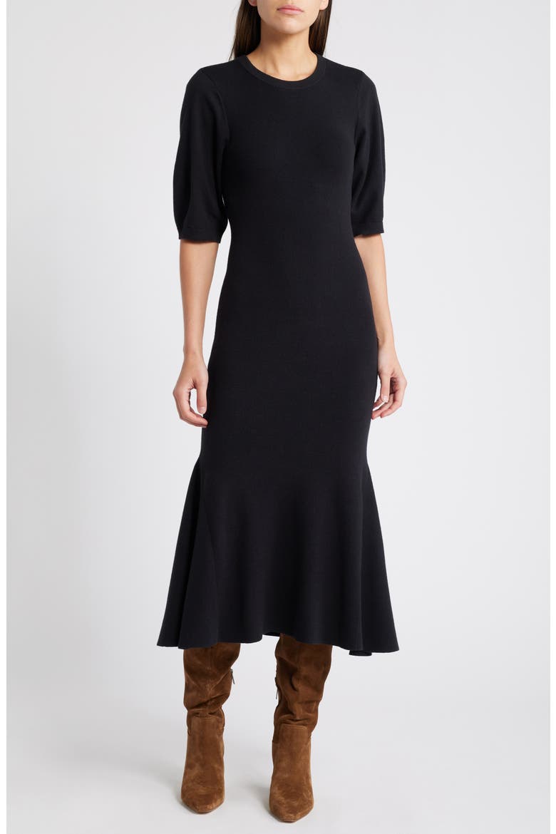 Pima Cotton Blend Sweater Dress, Main, color, BLACK