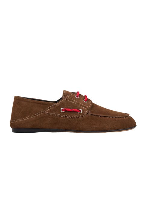 Suede lace-up boat shoes
