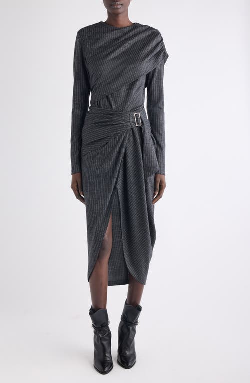 Isabel Marant Reilly Pinstripe Wool Blend Faux Wrap Skirt In Gray