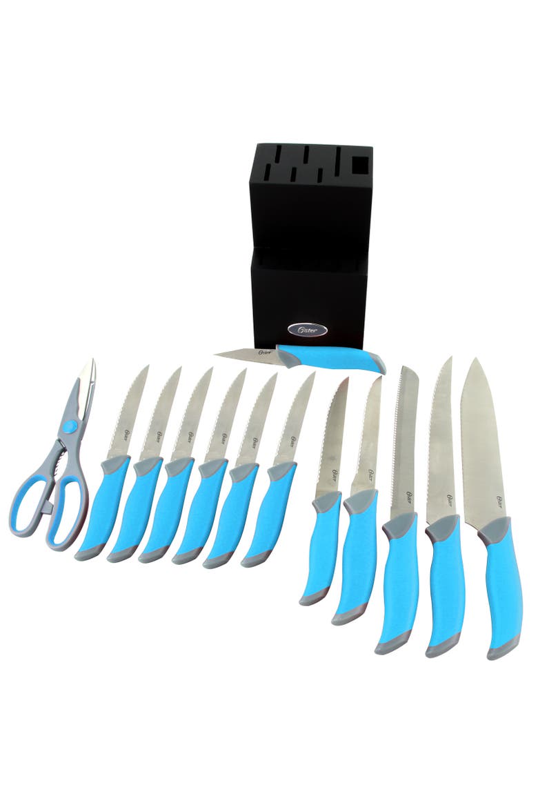 Lindbergh 14 Piece Stainless Steel Cutlery Set  with Wooden Block, Alternate, color, Teal