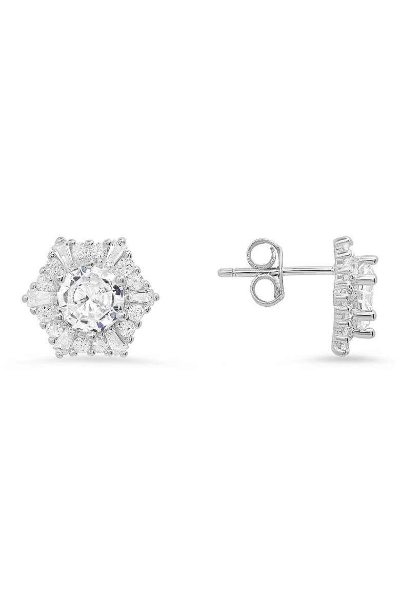 Sterling Silver CZ Hexagon Stud Earrings, Main, color, SILVER