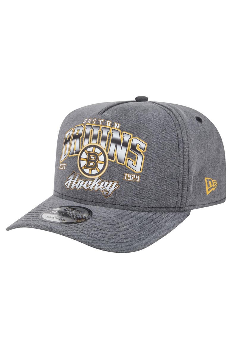 Men's New Era  Charcoal Boston Bruins Throwback Washed A-Frame Pre-Curved 9FIFTY Snapback Hat, Main, color, Charcoal