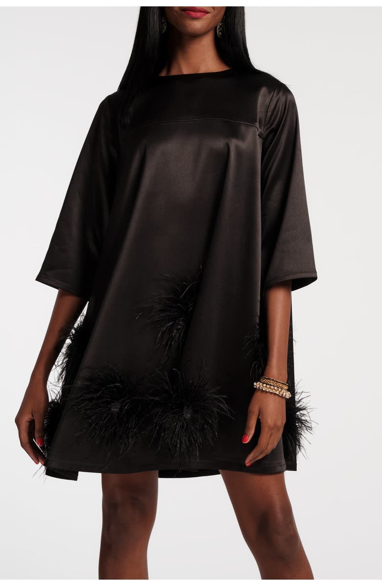 Frances Valentine Edie Mini Dress Feather Pouf, Main, color, Black/Black