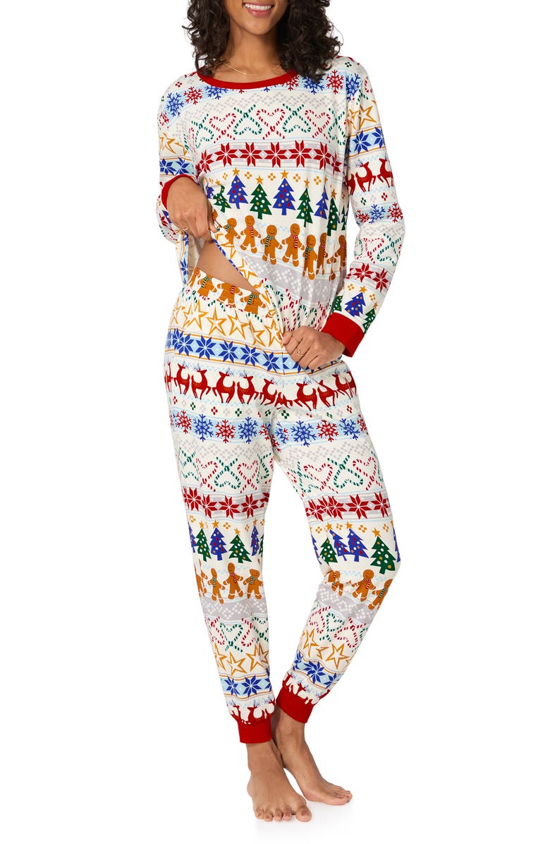 BedHead Pajamas Holiday Print Stretch Organic Cotton Pajamas, Alternate, color, Deck The Halls