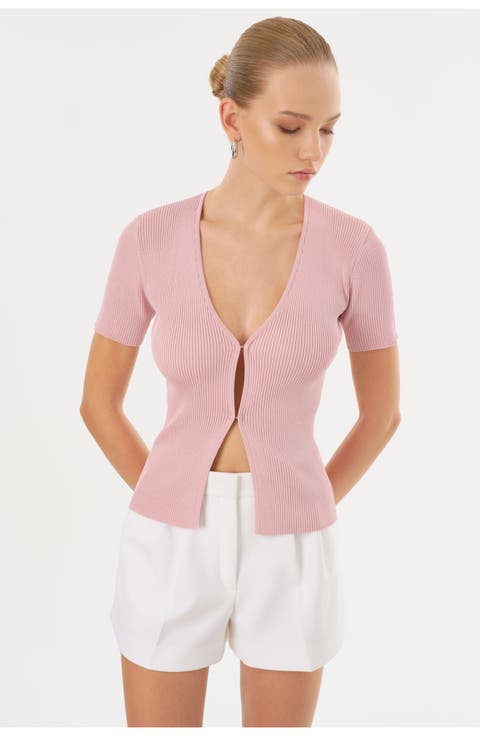 AURELIE | Rib Knit Short Sleeve Top