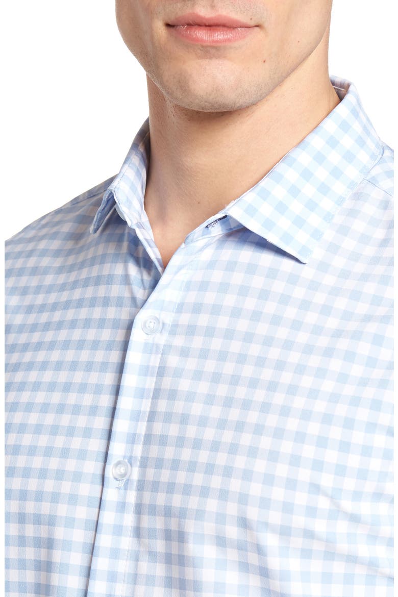 Hampton Trim Fit Gingham Performance Shirt, Alternate, color, BLUE