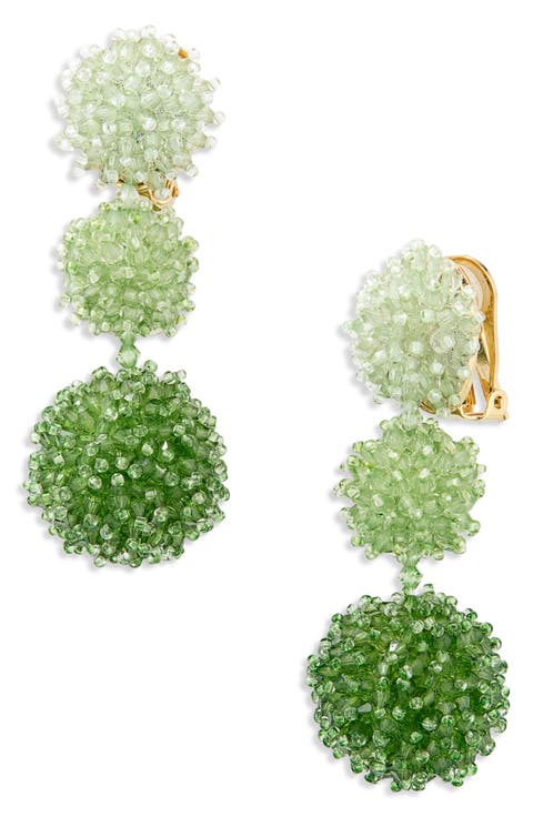 Triple Pompom Beaded Drop Earrings