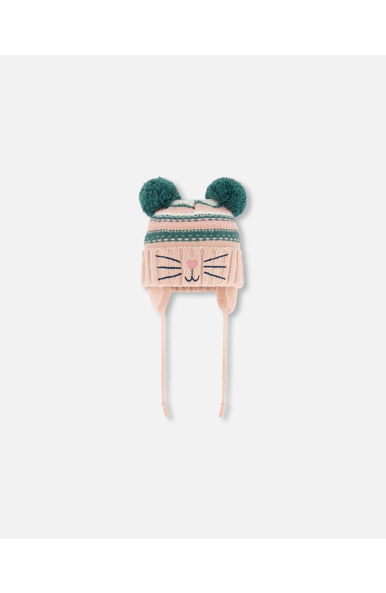 Deux par Deux Baby Girl's Knit Hat With Ears Light Pink Cat Face, Main, color,