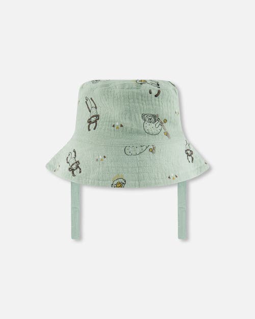 Deux Par Deux Baby Boy's Printed Muslin Bucket Hat Sage Monkey In Sage Monkey