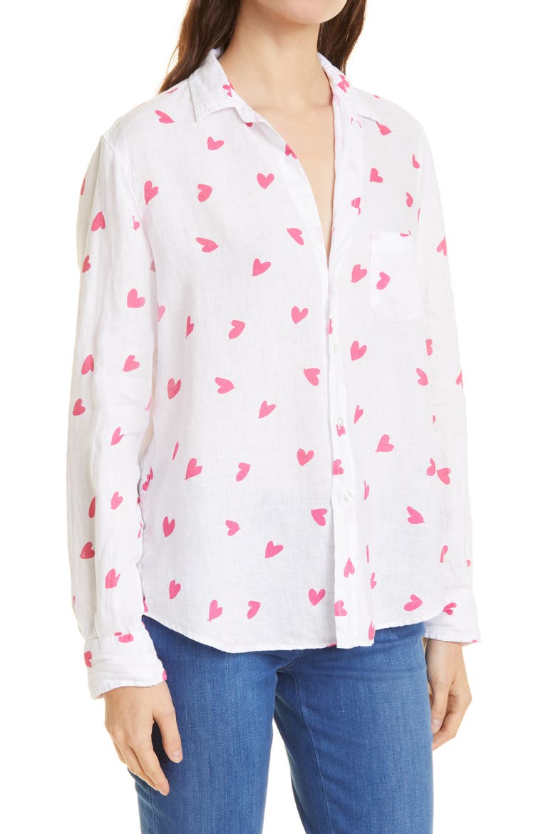 Eileen Linen Button-Up Shirt, Alternate, color, PINK MESSY HEARTS