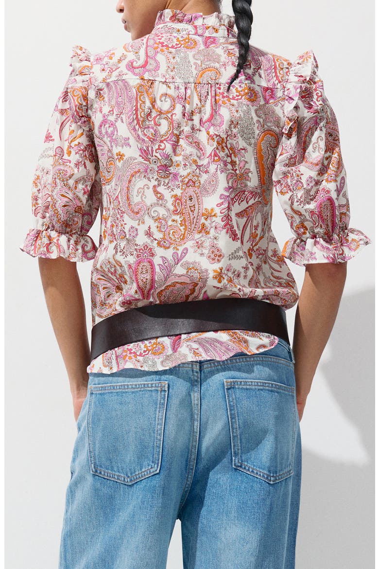 Paisley Printed Ruffled Top, Alternate, color, OFF WHITE