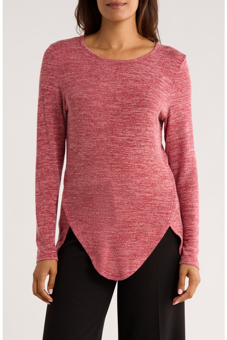 Scalloped Hem Long Sleeve Top, Main, color, BURGUNDY