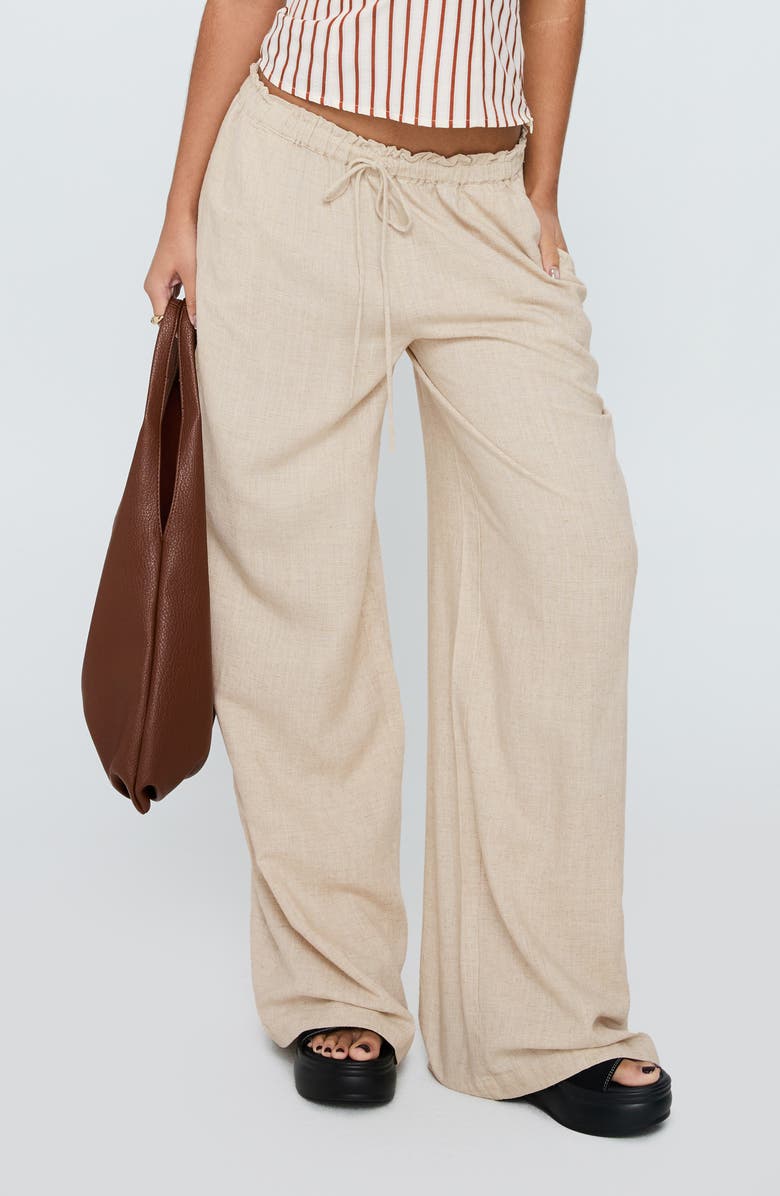 Princess Polly Seascape Tie Waist Wide Leg Pants, Alternate, color, Natural