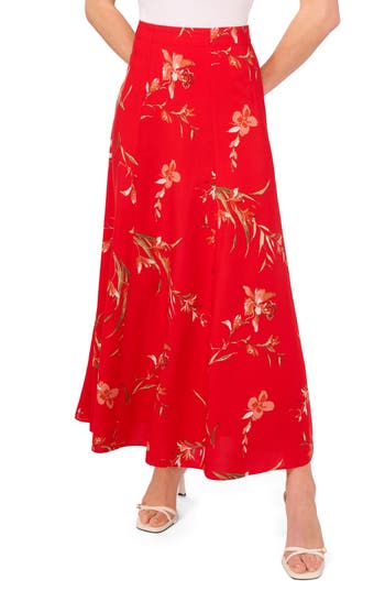 Cece Floral Print Maxi Skirt In Red