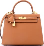 Pre-Owned Hermes Kelly Handbag Brown Epsom with Gold Hardware 25