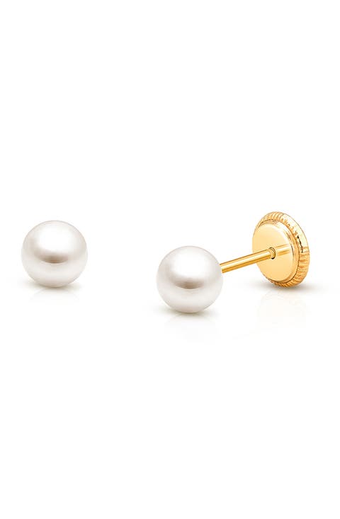 14K Gold 4mm Pearl Studs Screw Back Earrings