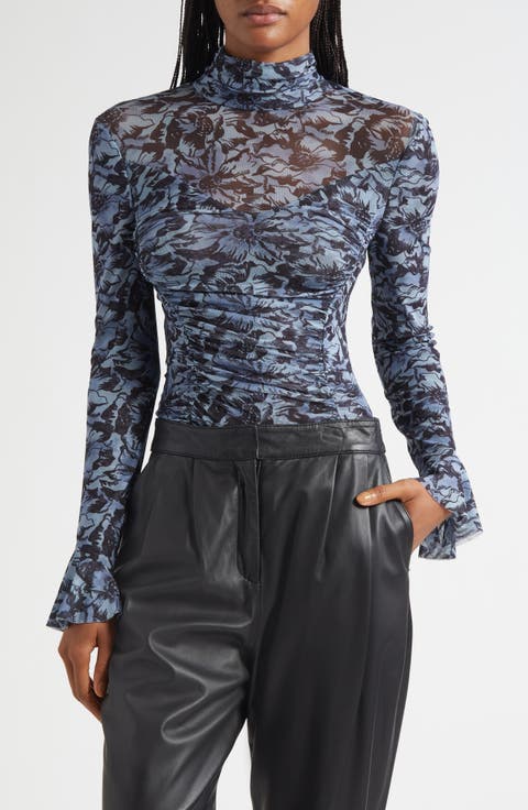 Lucy Graphic Cosmos Mock Neck Mesh Top