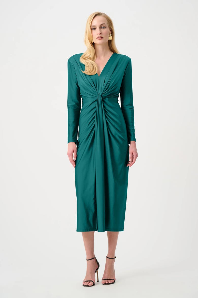 Satin Effect Knit Draped V-Neck Sheath Dress, Main, color, Opulent Green