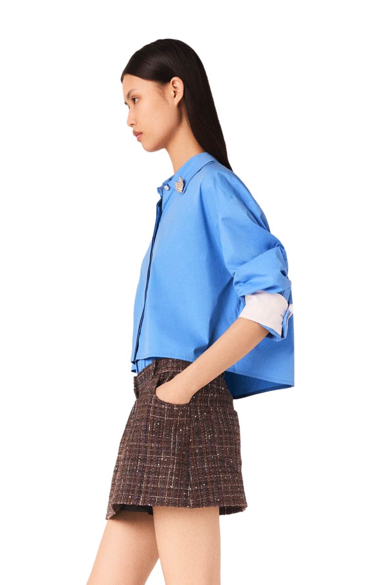 maje Tweed shorts with elasticated waistband, Alternate, color, Brown