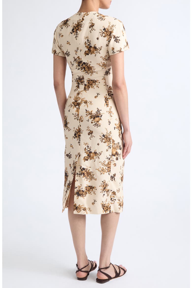 Envers Floral Satin Sheath Midi Dress, Alternate, color, PEONIA
