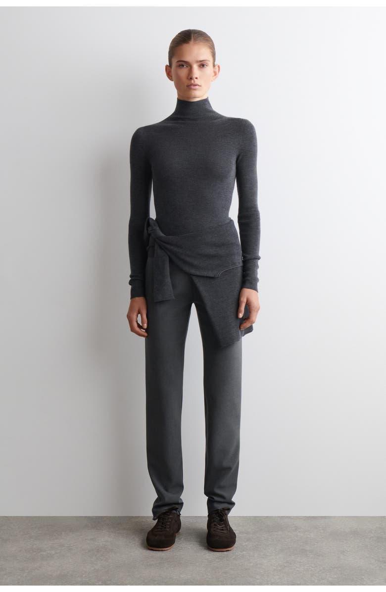 COS Seamless Merino Wool Turtleneck Long-Sleeved Top, Alternate, color, Charcoal Mélange