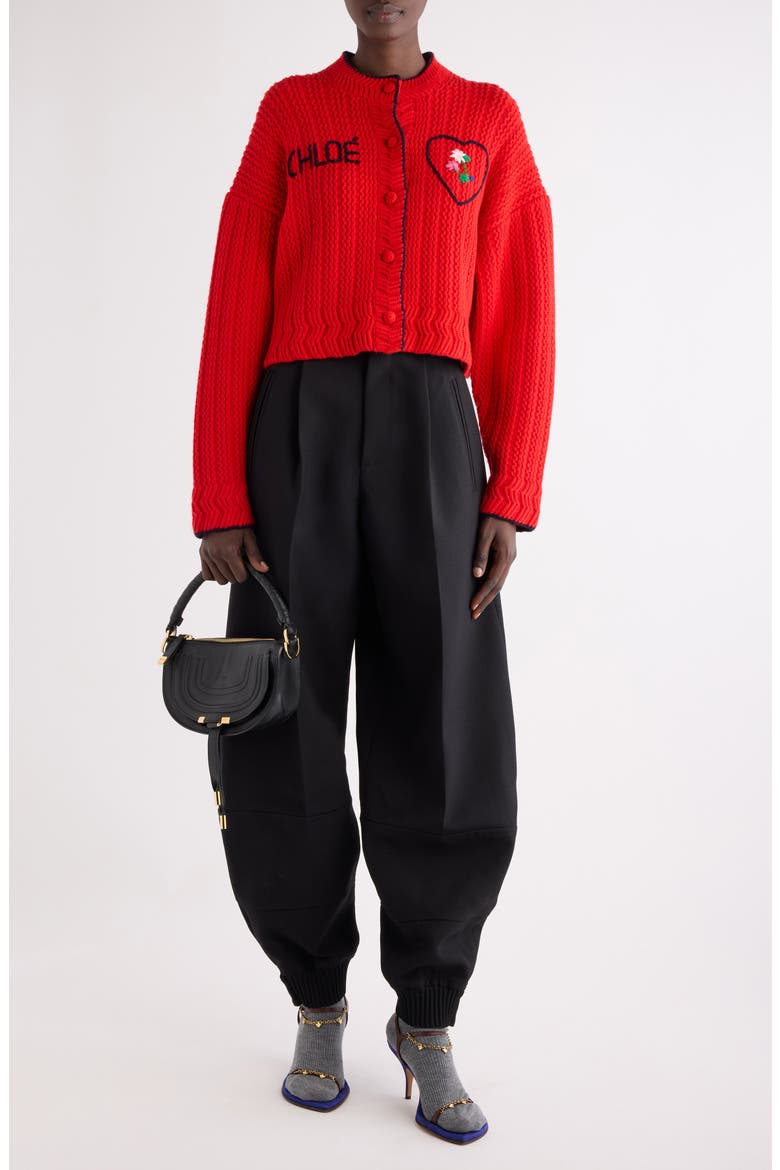 Logo Heart Wool & Cashmere Cardigan, Alternate, color, TULIP RED