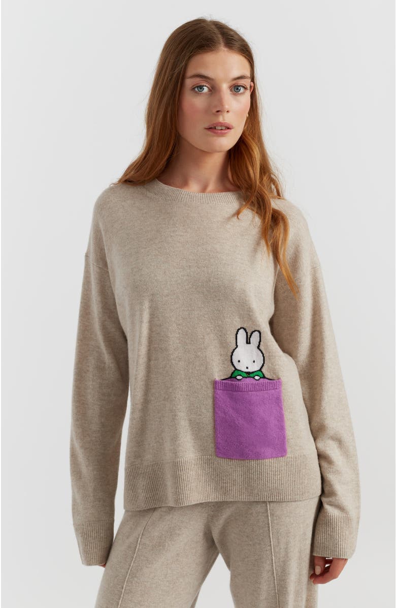 Chinti & Parker Wool-Cashmere Miffy Peek-Pocket Sweater, Main, color, Soft Oat
