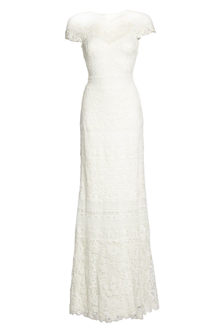 Off the Shoulder Illusion Lace Gown, Alternate, color, IVORY