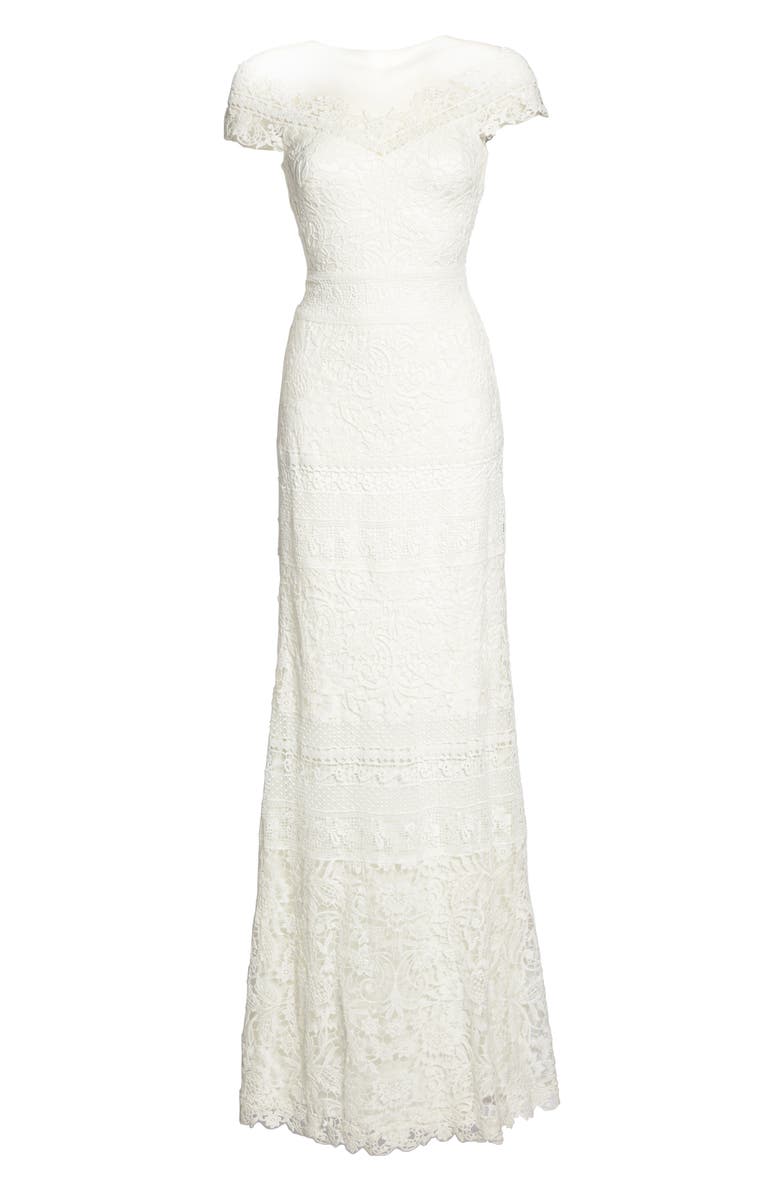 Tadashi Shoji Off the Shoulder Illusion Lace Gown, Alternate, color, 