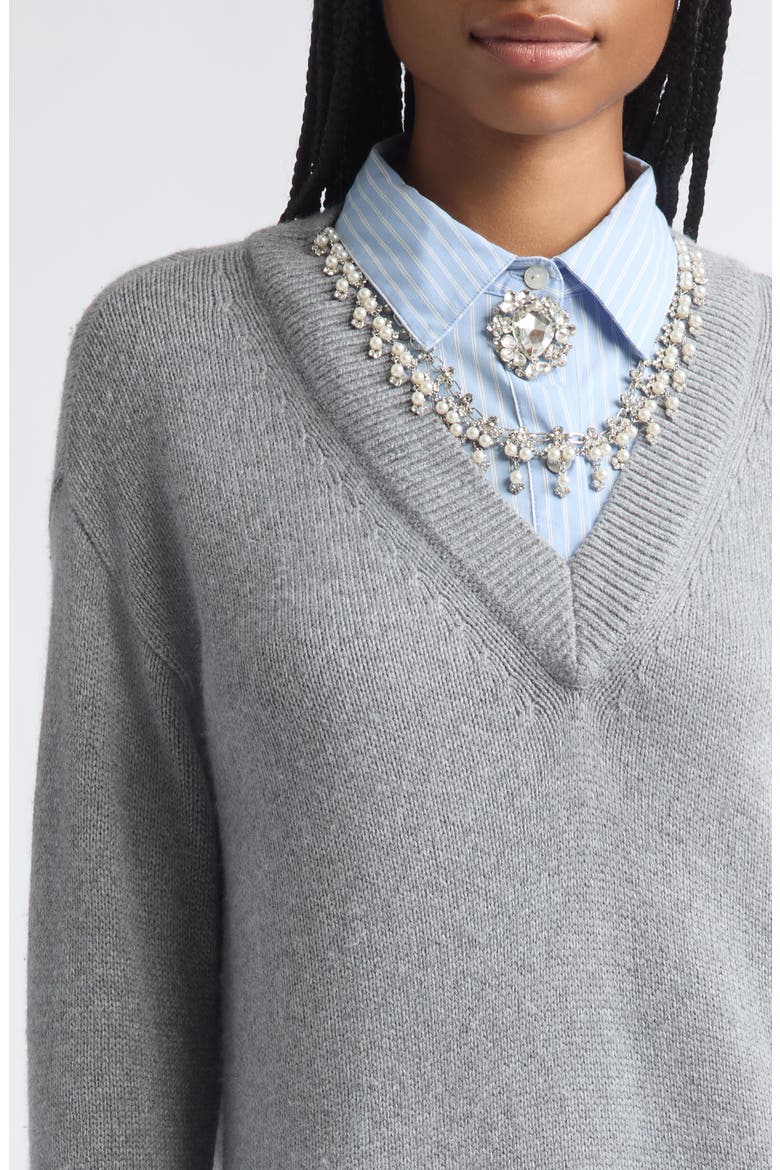 Santina Mixed Media Sweater, Alternate, color, HEATHER GREY/ BLUE MULTI